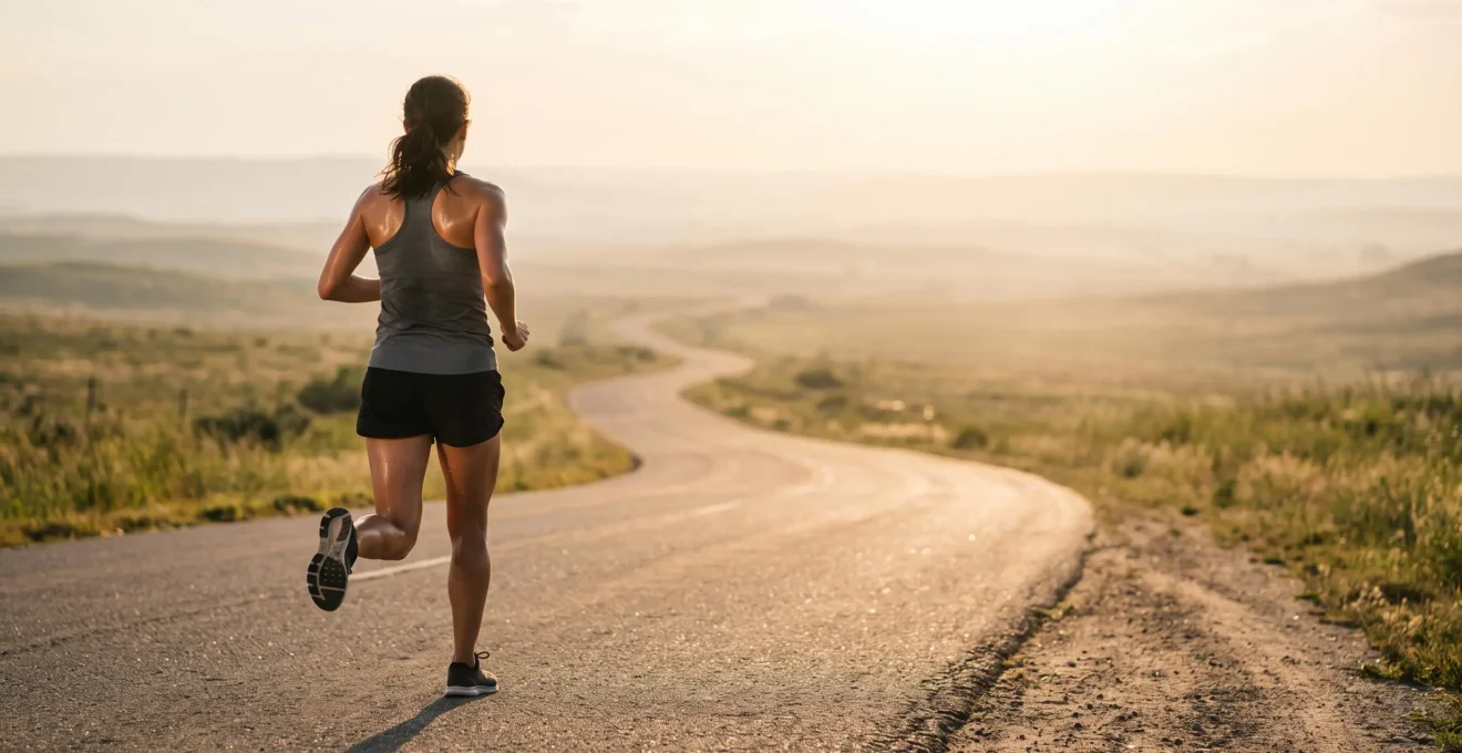 Coureur en pleine effort sous une lumière chaude, illustrant la baisse invisible de performance liée à la déshydratation