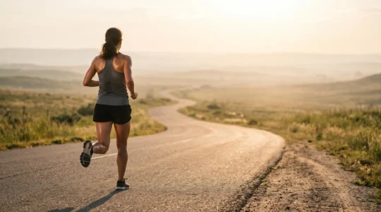 Coureur en pleine effort sous une lumière chaude, illustrant la baisse invisible de performance liée à la déshydratation